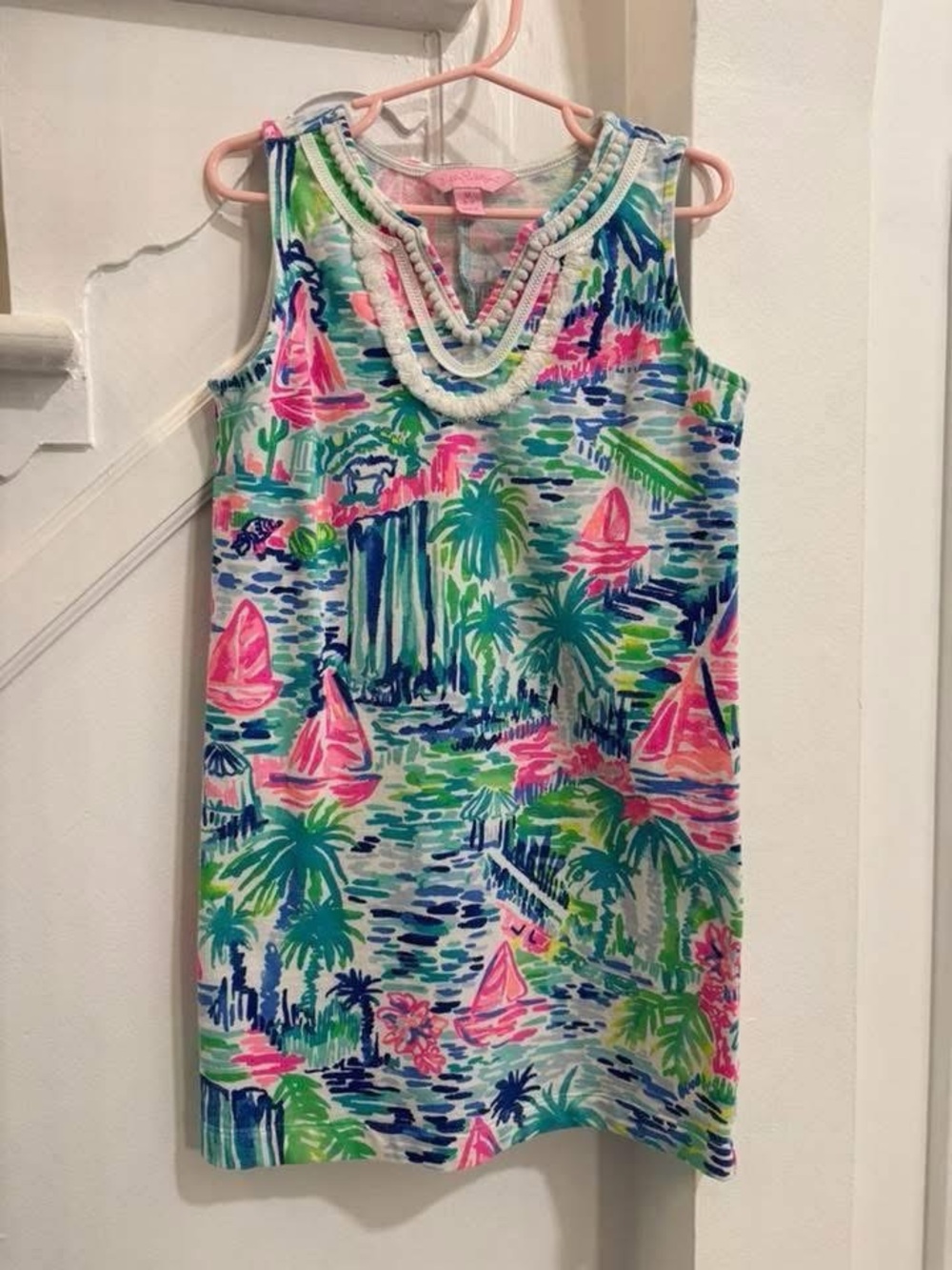 Lilly Pulitzer Pink, Green & Blue Tropical Sailboat Shift Dress